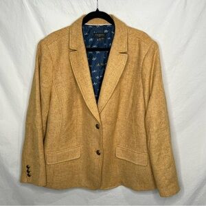 Talbots Blazer Jacket Womens 22W Golden Wool Herringbone Equestrian Print Lining